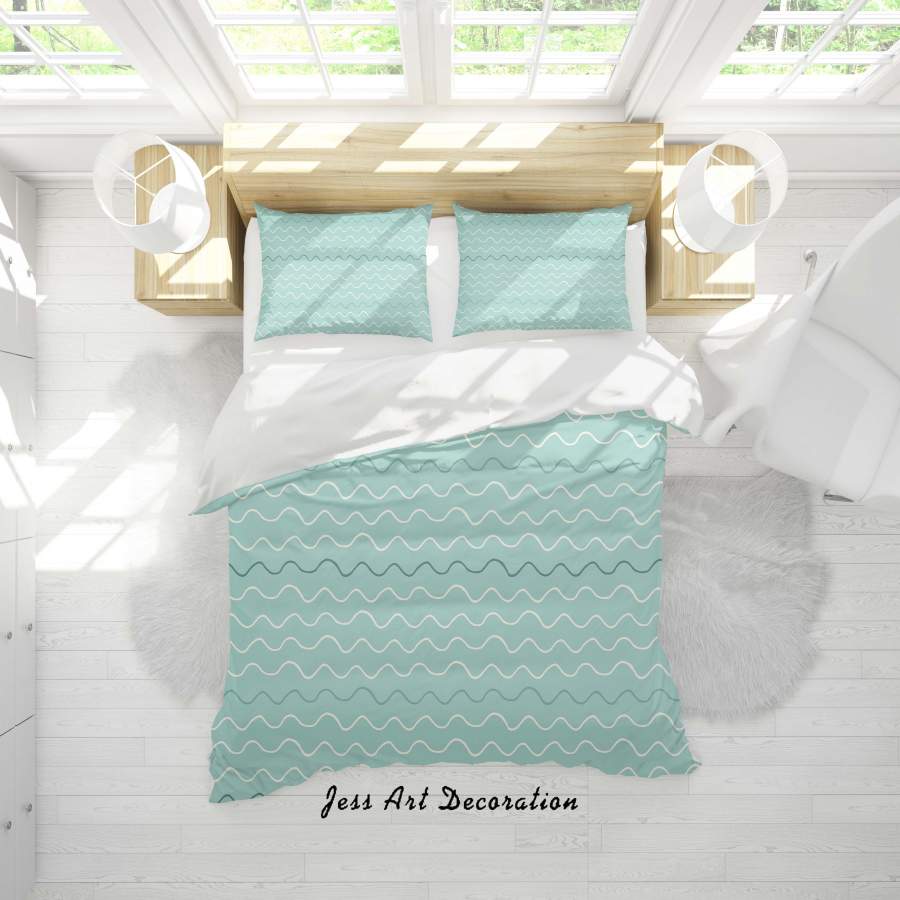 3D Green Wavy Quilt Cover Set Bedding Set Duvet Cover Pillowcases SF23