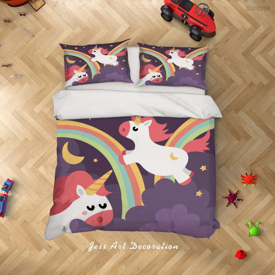 3D Rainbow Unicorn Quilt Cover Set Bedding Set Duvet Cover Pillowcases SF214