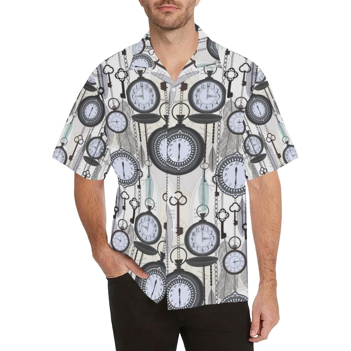 Vintage Clock Pattern Men’s All Over Print Hawaiian Shirt