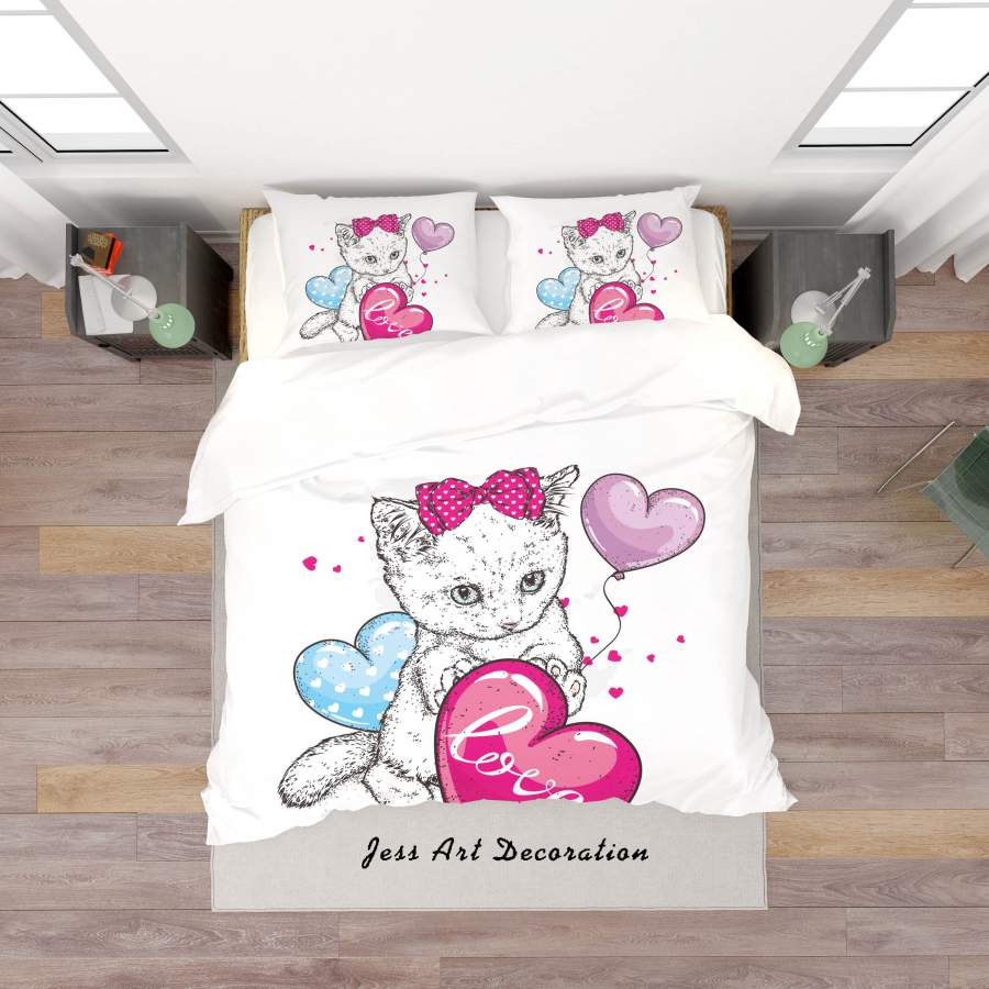 3D Cat Kitty Balloon Quilt Cover Set Bedding Set Duvet Cover Pillowcases SF158