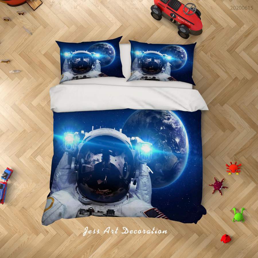 3D Blue Astronaut Planet Quilt Cover Set Bedding Set Duvet Cover Pillowcases SF75