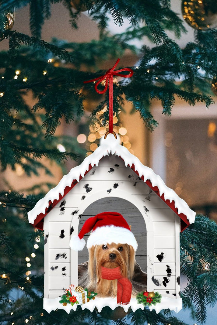 Yorkshire Terrier In Christmas Snow House Shape Ornament