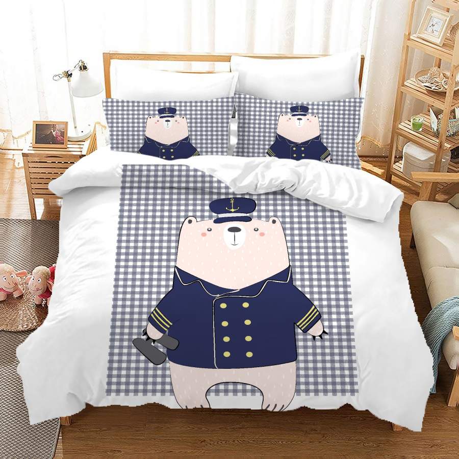 3D Cartoon Bear Police Quilt Cover Set Bedding Set Duvet Cover Pillowcases A648 LQH