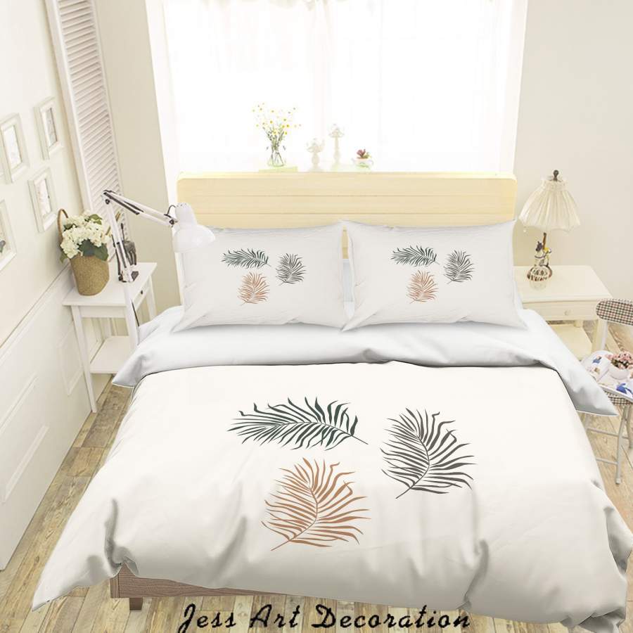 3D White Plants Leaves Quilt Cover Set Bedding Set Duvet Cover Pillowcases SF20