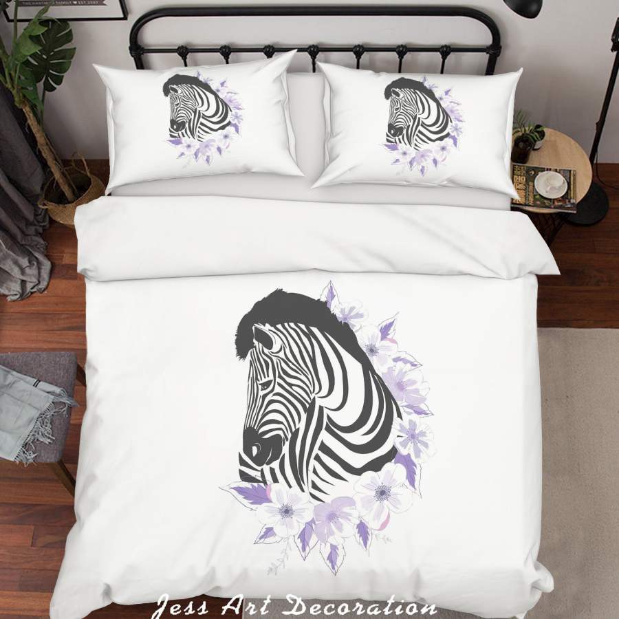 3D White Zebra Floral Quilt Cover Set Bedding Set Pillowcases SF42