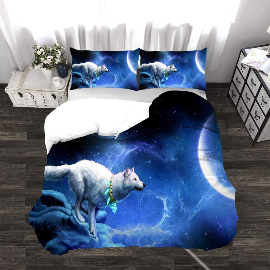 3D Blue Moon Wolf Quilt Cover Set Bedding Set Duvet Cover Pillowcases SF16