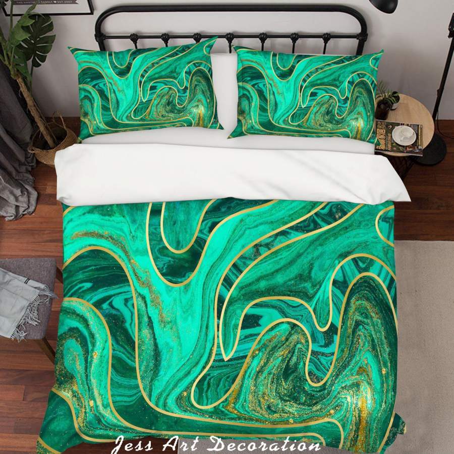 3D Green Watercolor Quilt Cover Set Bedding Set Pillowcases SF34