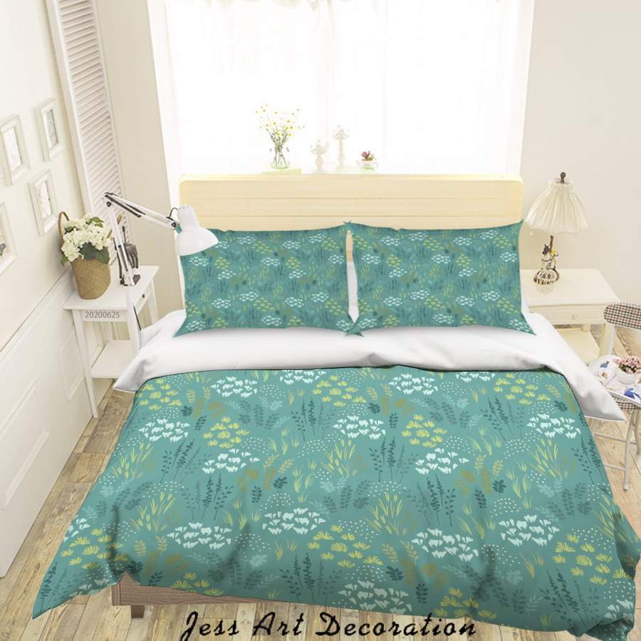 3D Green Floral Leaves Quilt Cover Set Bedding Set Duvet Cover Pillowcases SF25