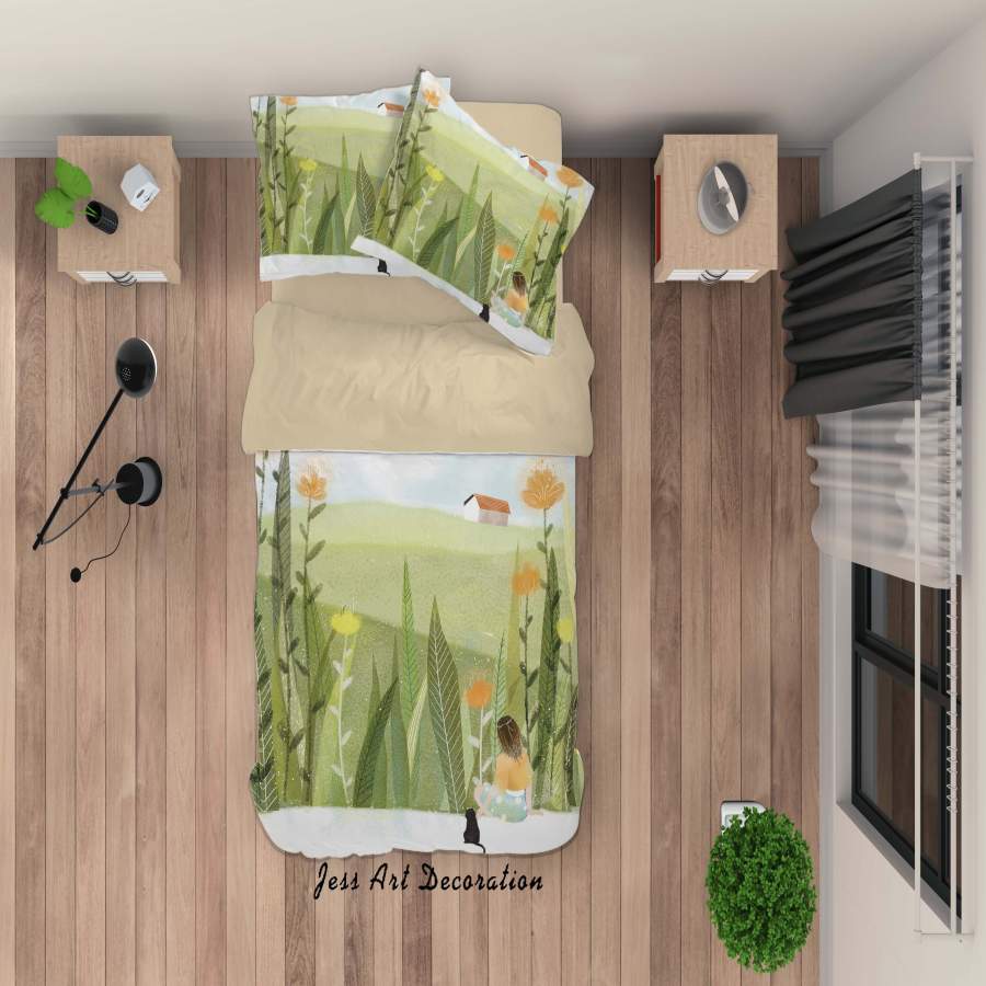 3D Girl Green House Painting Quilt Cover Set Bedding Set Duvet Cover Pillowcases A457 LQH