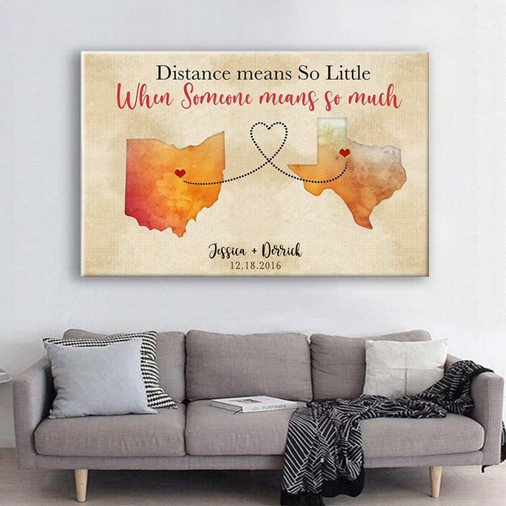Personalized Distance Means So Little Long Distance Relationship Maps Canvas Gift For Her For Him