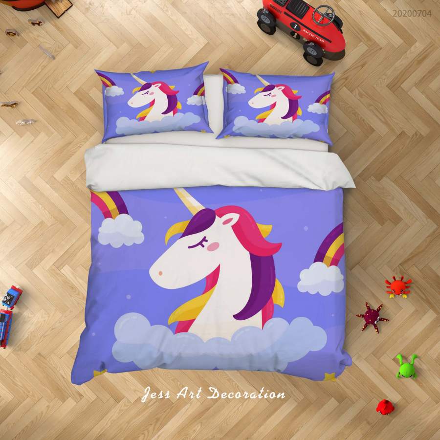 3D Purple Unicorn Quilt Cover Set Bedding Set Duvet Cover Pillowcases SF180