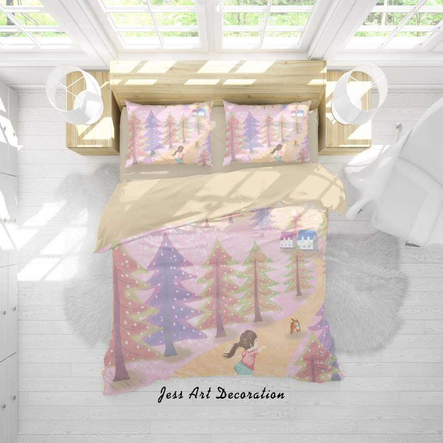 3D Cartoon Pine Forest Girl Quilt Cover Set Bedding Set Duvet Cover Pillowcases A584 LQH