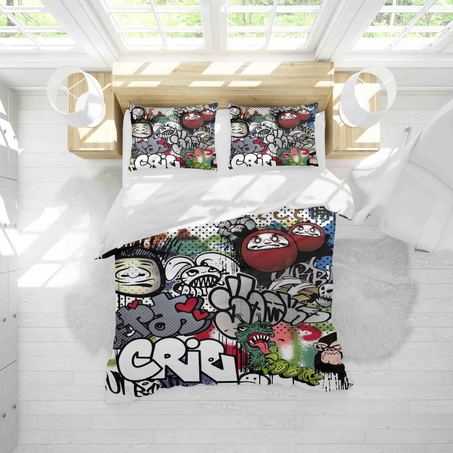 3D Gorilla Skull Graffiti Cartoon Quilt Cover Set Bedding Set Duvet Cover Pillowcases SF080