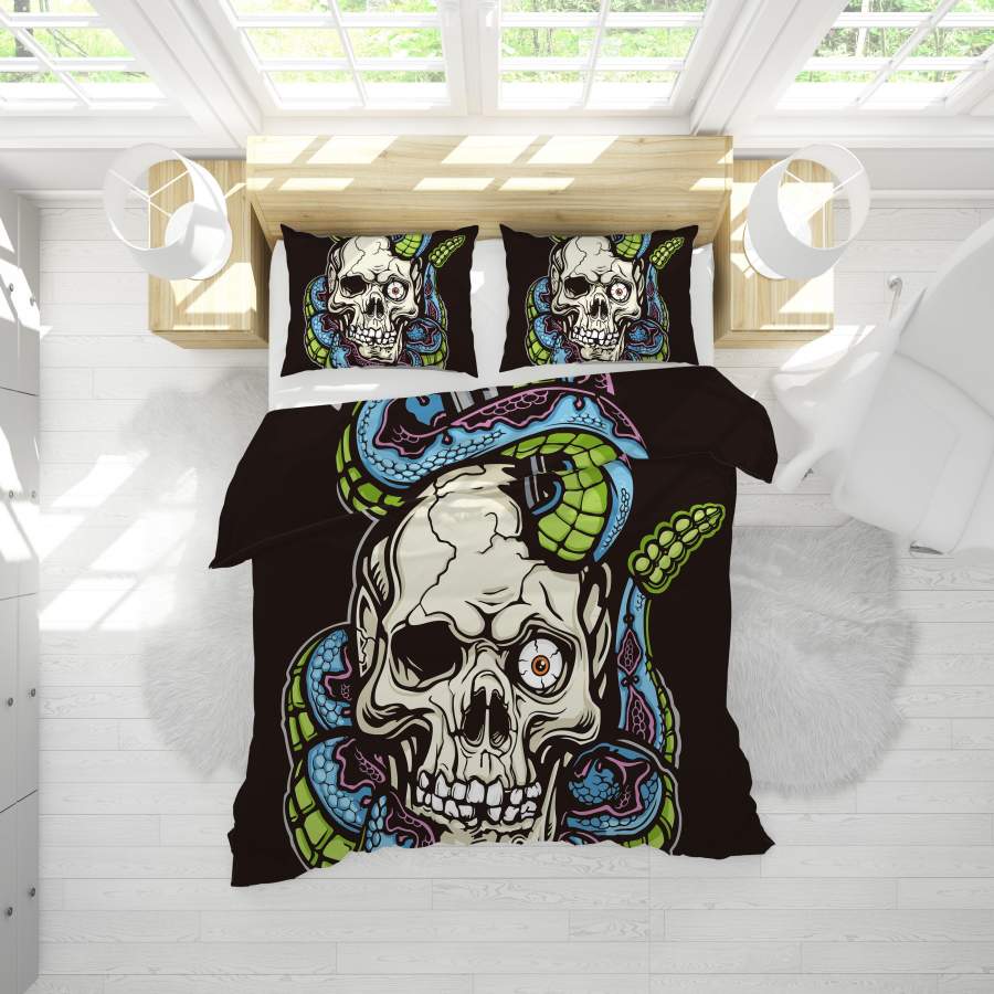 3D Skull Green Quilt Cover Set Bedding Set Pillowcases 148