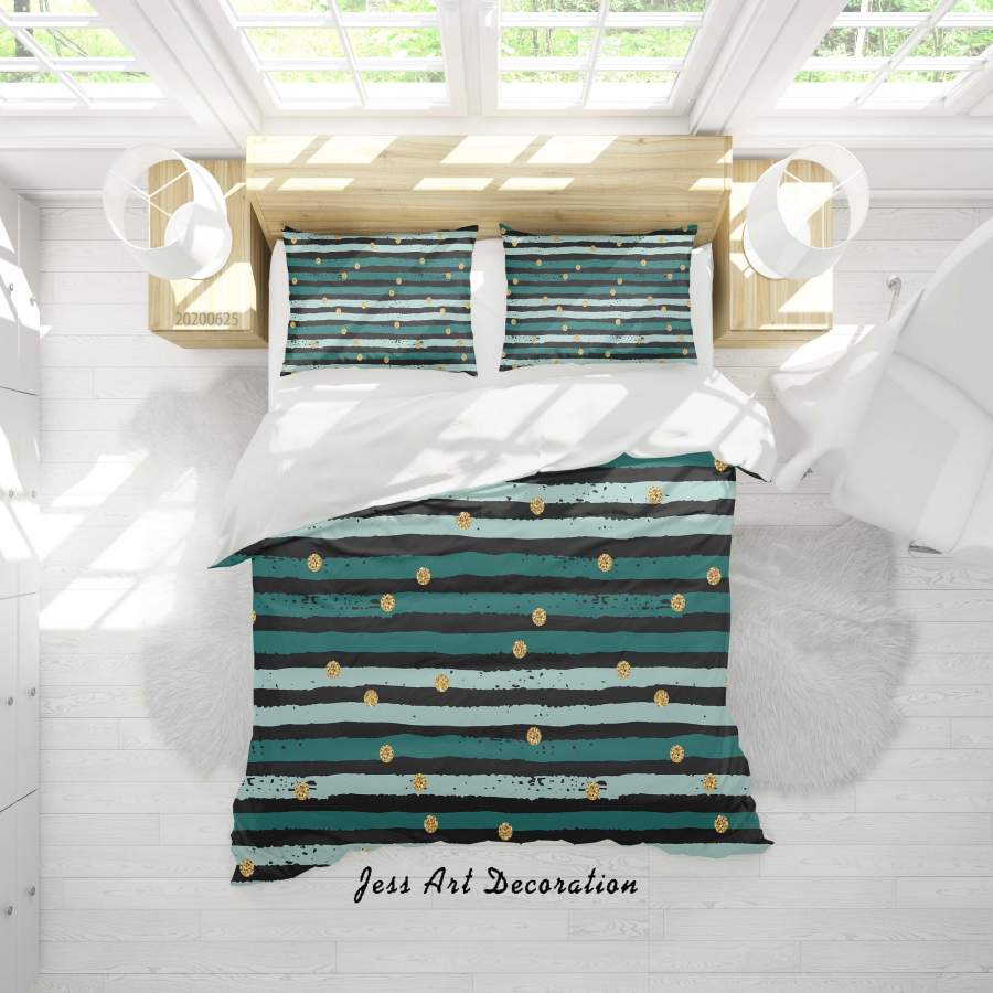 3D Green Stripes Diamond Quilt Cover Set Bedding Set Duvet Cover Pillowcases SF06