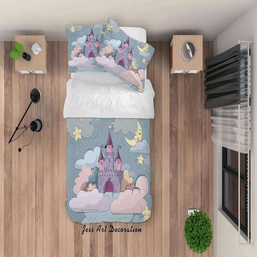 3D Cartoon Castle Cloud Moon Quilt Cover Set Bedding Set Duvet Cover Pillowcases A006 LQH