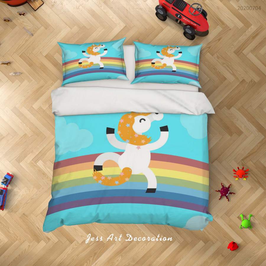 3D Blue Rainbow Unicorn Quilt Cover Set Bedding Set Duvet Cover Pillowcases SF59