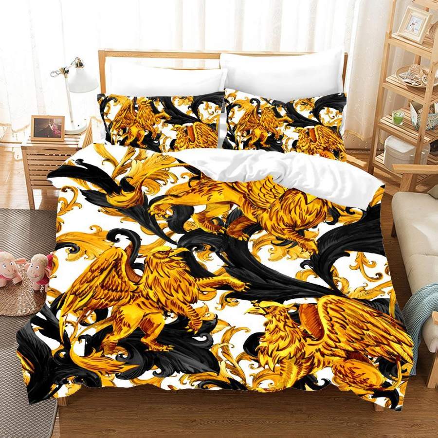 3D Luxury Golden Animals Dragon Decoration Effect Quilt Cover Set Bedding Set Pillowcases 33