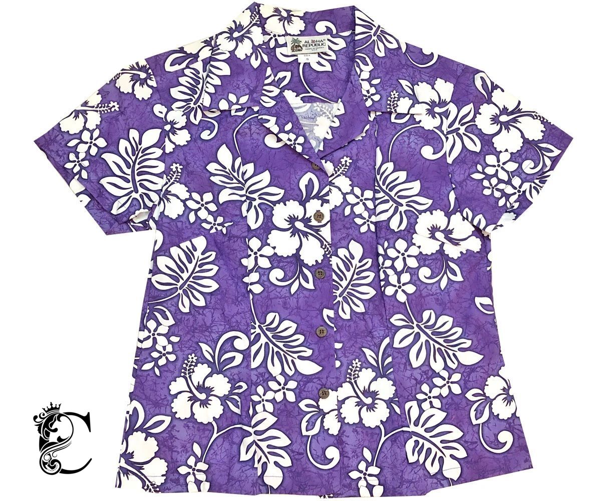 Tropic Flavor Purple Fitted Women’S Hawaiian Shirt