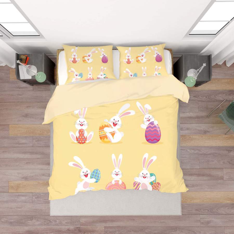 3D Yellow Rabbit Eggs Quilt Cover Set Bedding Set Duvet Cover Pillowcases SF84