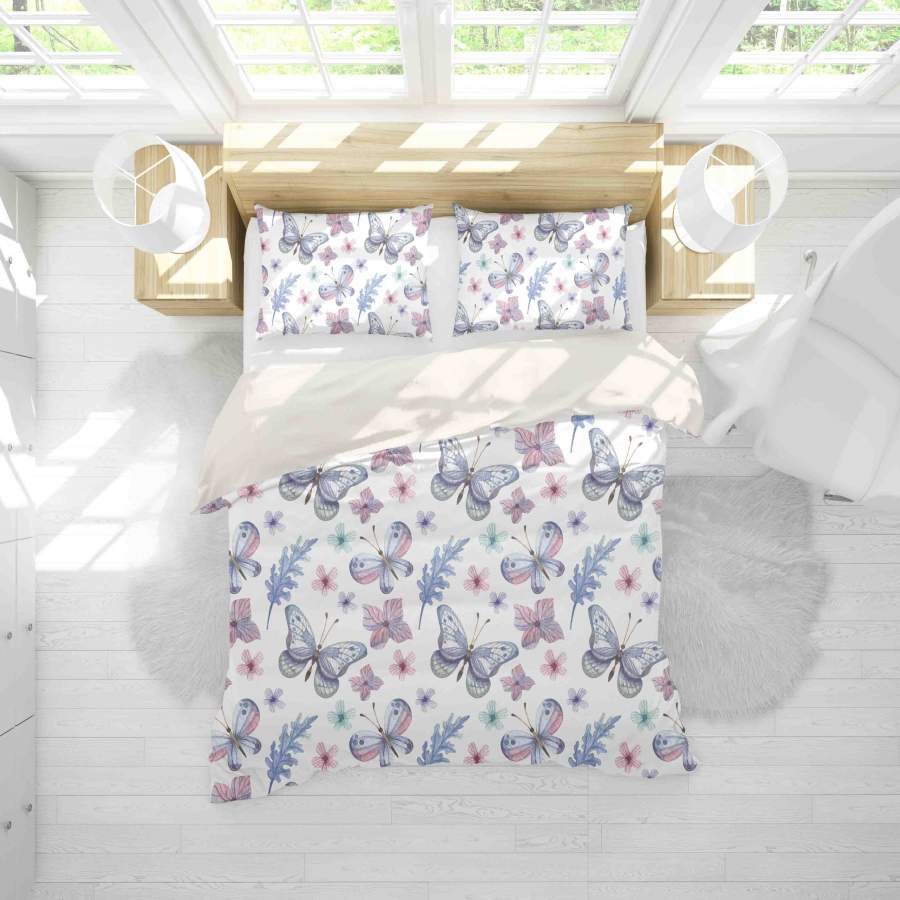 3D White Butterfly Floral Leaves Quilt Cover Set Bedding Set Pillowcases 67