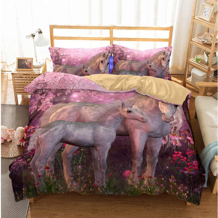 3D Unicorn Flowers Quilt Cover Set Bedding Set Pillowcases 42