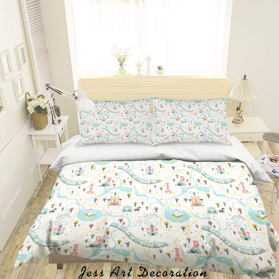 3D Cartoon Castle Train Quilt Cover Set Bedding Set Duvet Cover Pillowcases A045 LQH