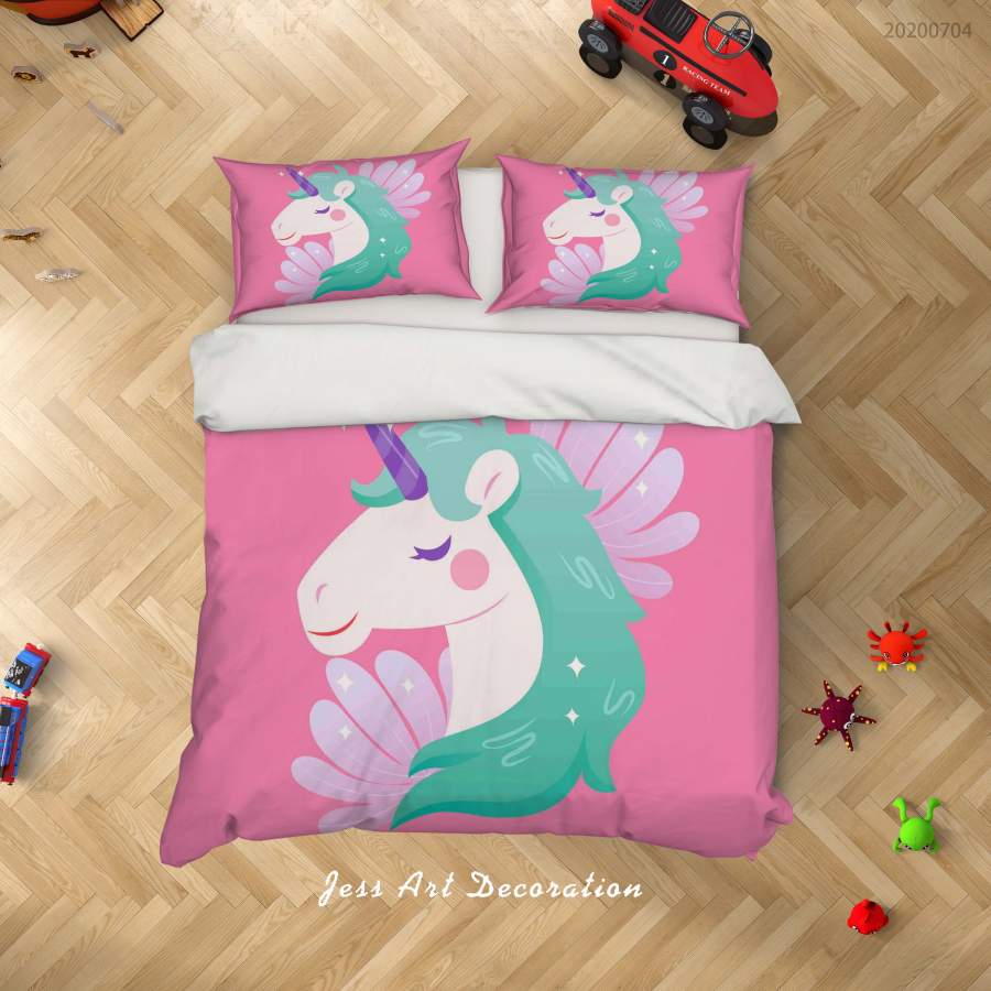 3D Pink Unicorn Quilt Cover Set Bedding Set Duvet Cover Pillowcases SF282