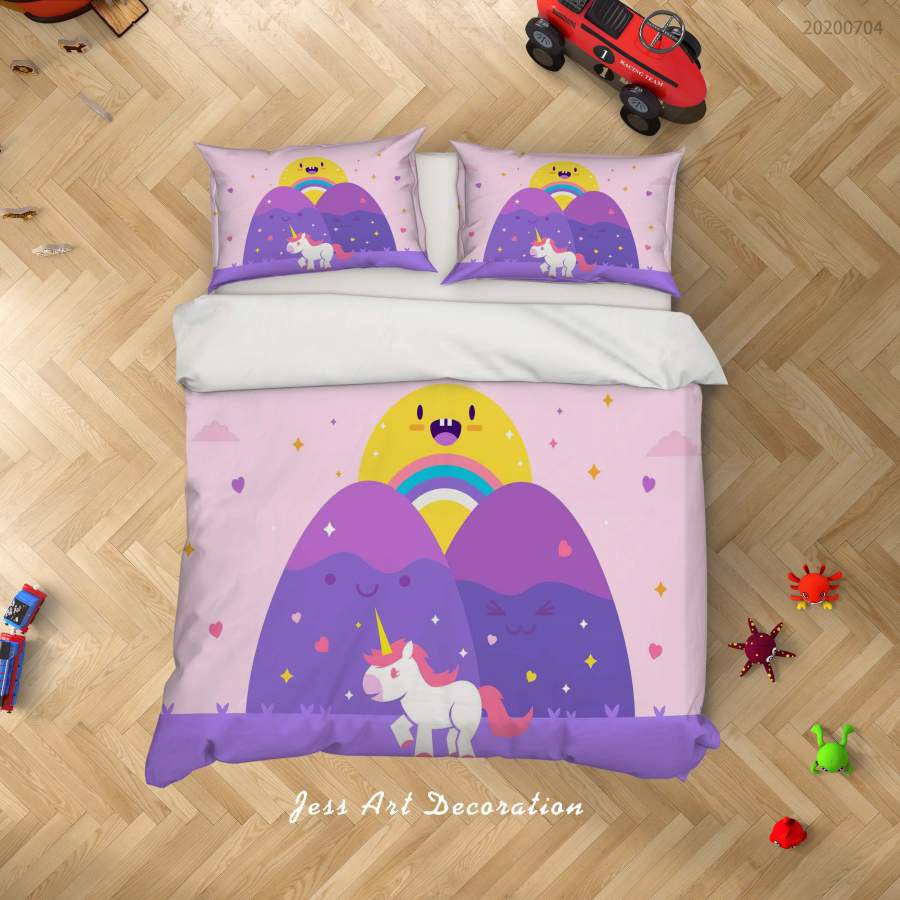 3D Purple Mountain Unicorn Rainbow Quilt Cover Set Bedding Set Duvet Cover Pillowcases SF37