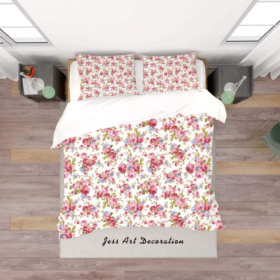 3D White Pink Flowers Quilt Cover Set Bedding Set Duvet Cover Pillowcases SF124