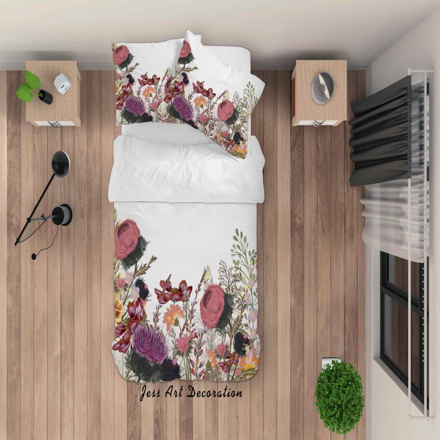 3D White Flowers Quilt Cover Set Bedding Set Duvet Cover Pillowcases SF06