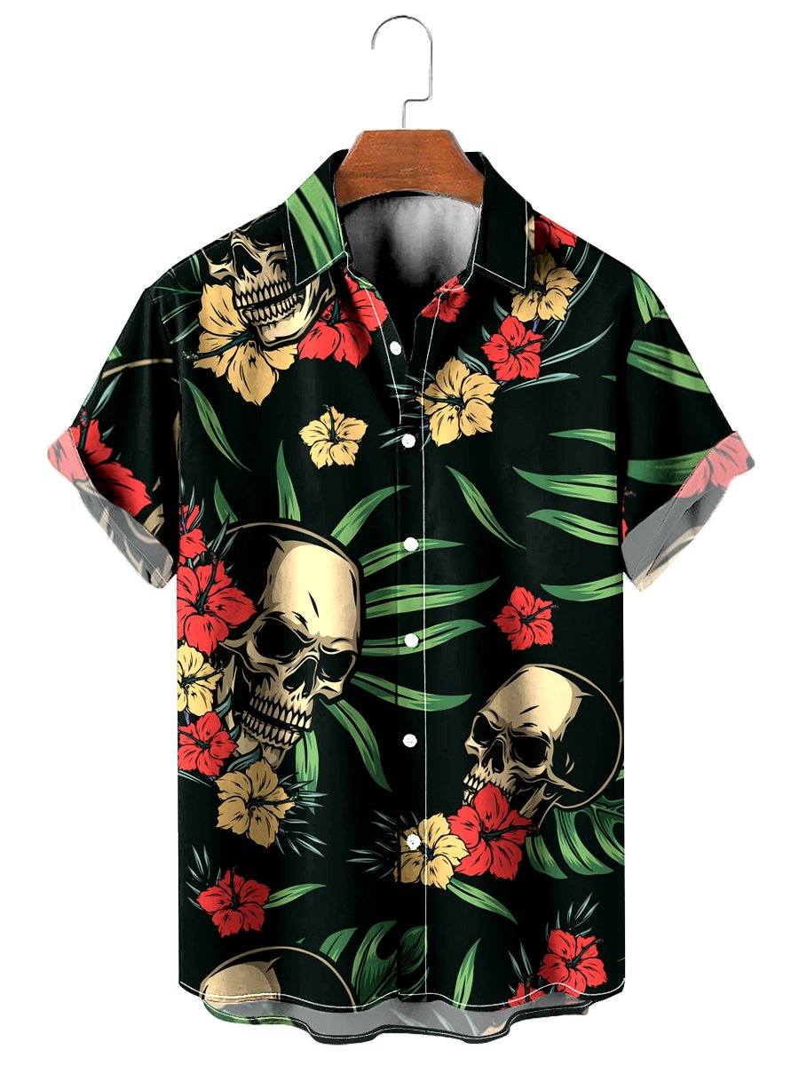 Vintage Hawaiian Shirts Tropical Skull Print Easy Care Aloha Shirts