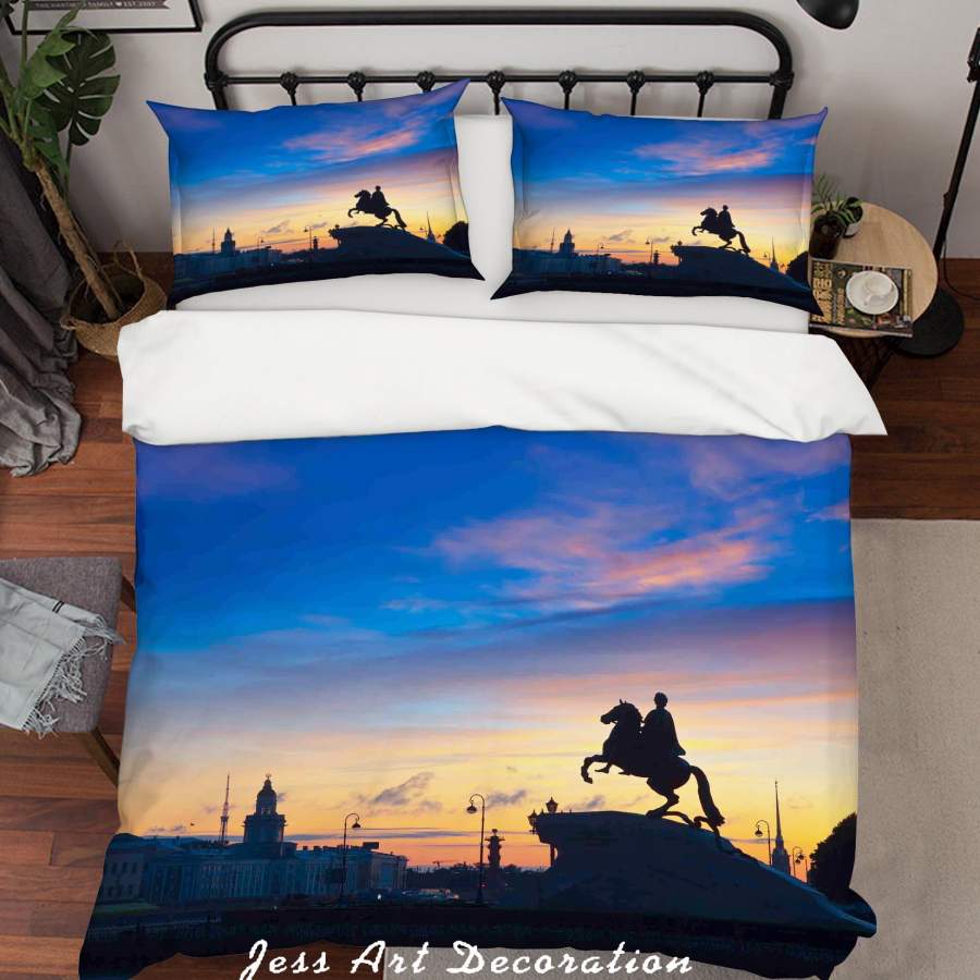 3D Sunrise City Sculpture Horse Quilt Cover Set Bedding Set Pillowcases SF70