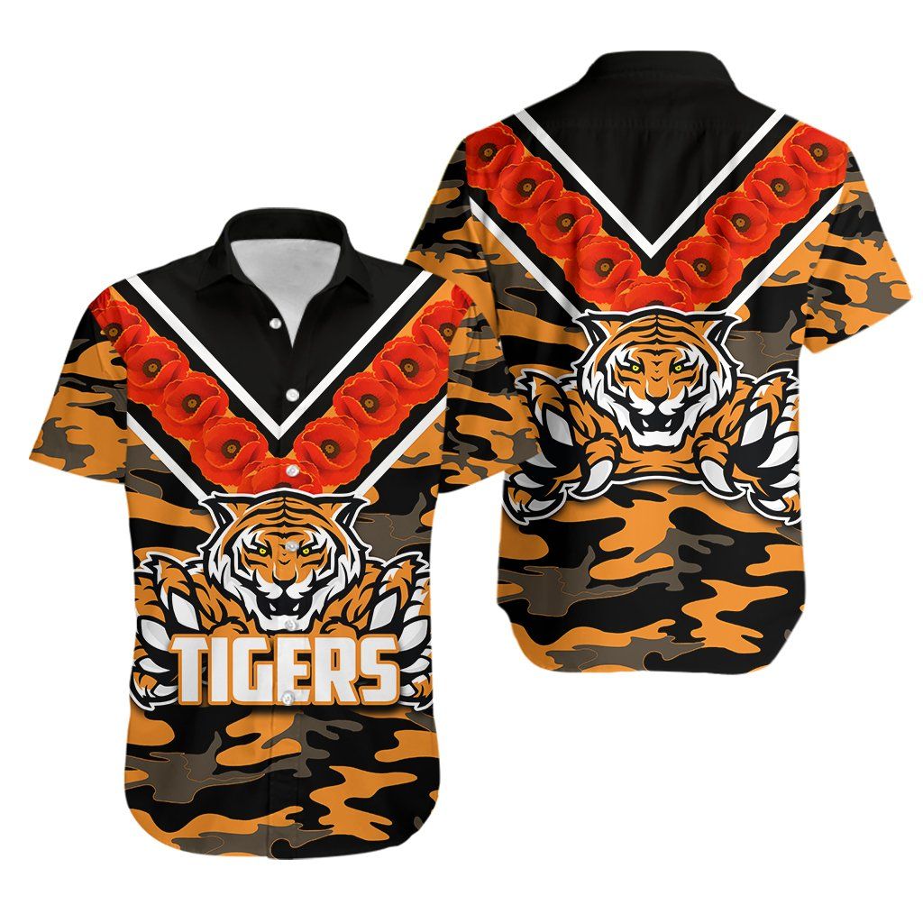 Wests Tigers Hawaiian Shirt Version Anzac Day Poppy Flowers Th4