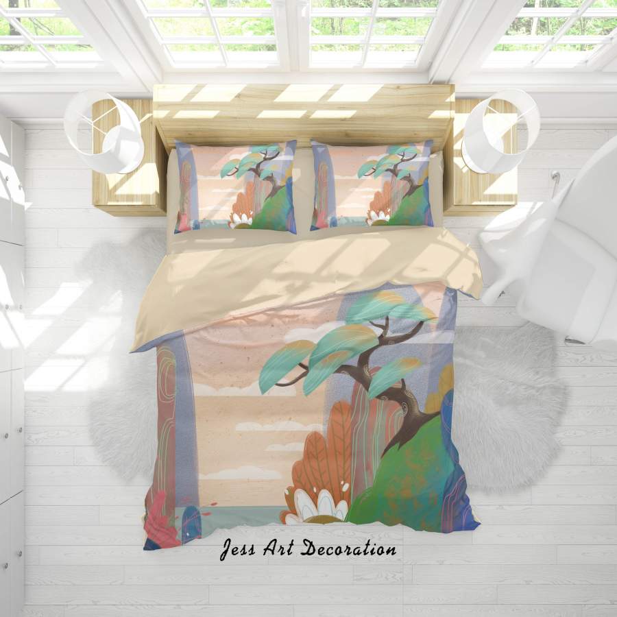 3D Cartoon River Tree Mountain Quilt Cover Set Bedding Set Duvet Cover Pillowcases A544 LQH