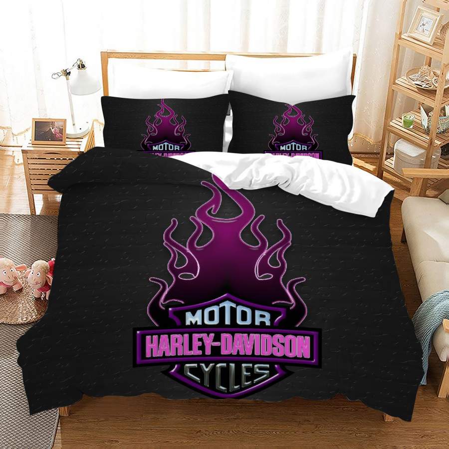 3D Black Pink Harley Motorcycle Quilt Cover Set Bedding Set Duvet Cover Pillowcases SF79