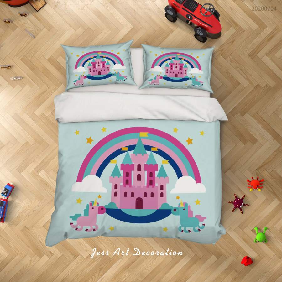 3D Castle Rainbow Unicorn Quilt Cover Set Bedding Set Duvet Cover Pillowcases SF215