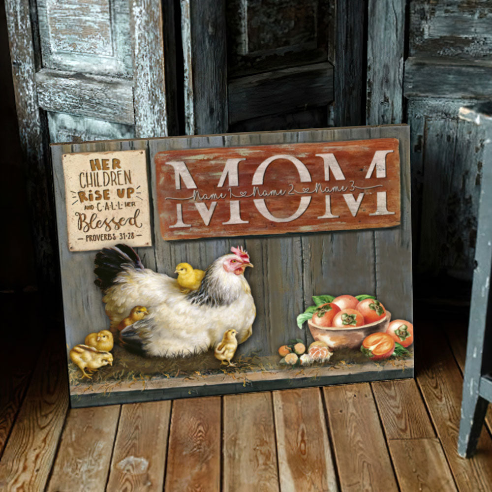 Personalized Gift For Mom With Kids Name Farmhouse Canvas