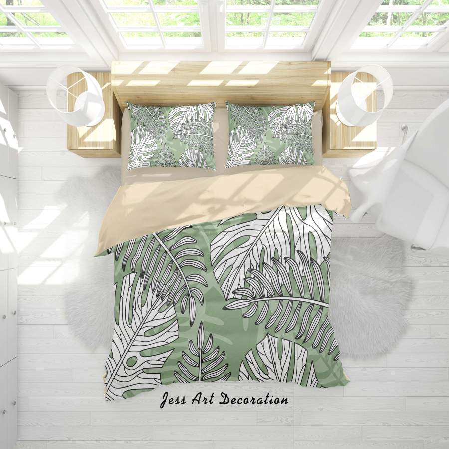 3D Green Tropical Leaves Quilt Cover Set Bedding Set Duvet Cover Pillowcases SF80