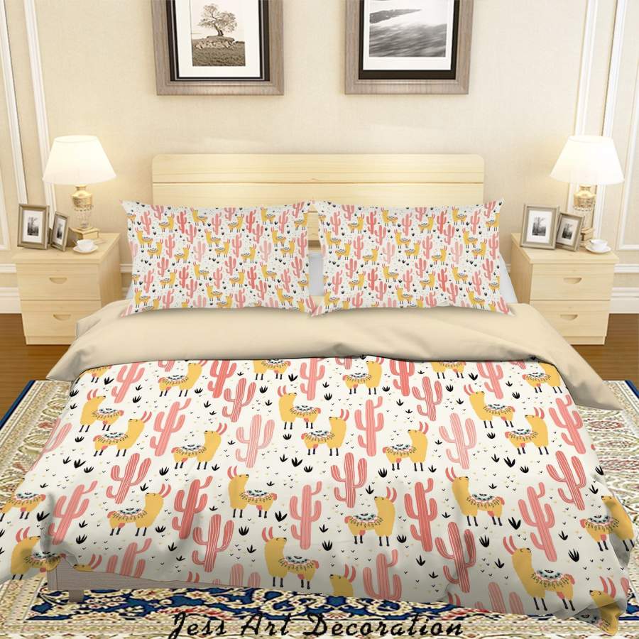 3D Red Yellow Alpaca Cactus Quilt Cover Set Bedding Set Duvet Cover Pillowcases SF06