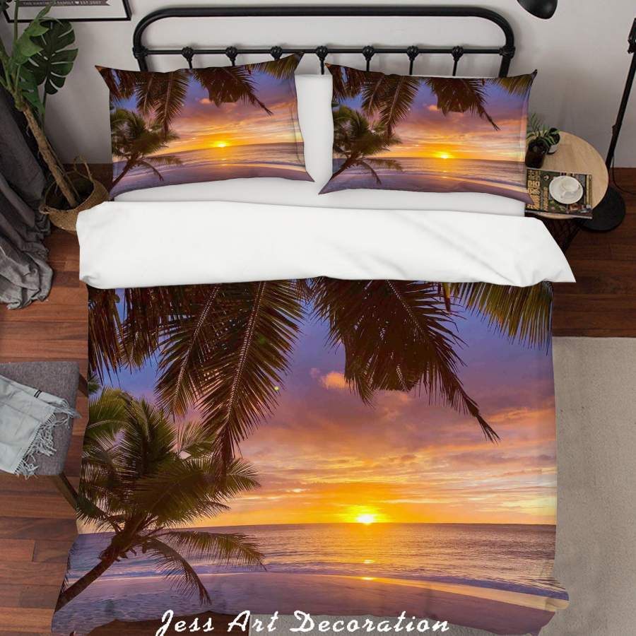 3D Sunset Sea Coconut Tree Quilt Cover Set Bedding Set Duvet Cover Pillowcases LQH A173