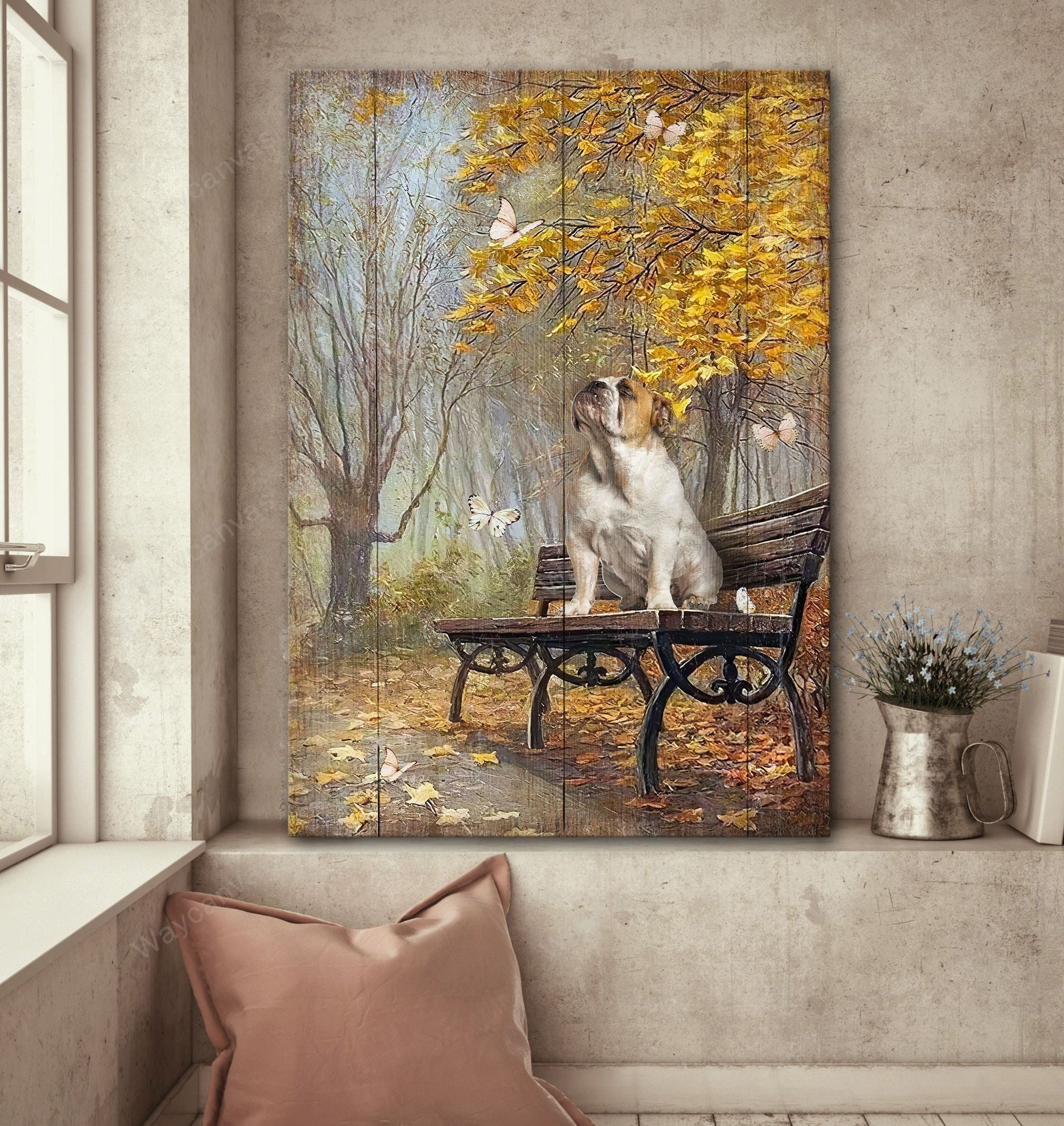 Waiting In A Beautiful Park English Bulldog Portrait Canvas