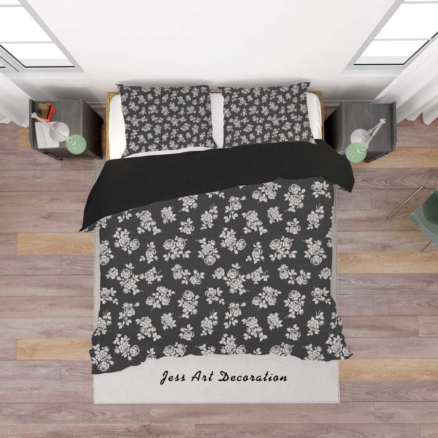 3D Black Rose Floral Quilt Cover Set Bedding Set Duvet Cover Pillowcases SF129