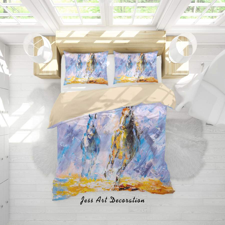 3D Running Horse Oil Painting Quilt Cover Set Bedding Set Duvet Cover Pillowcases A070 LQH