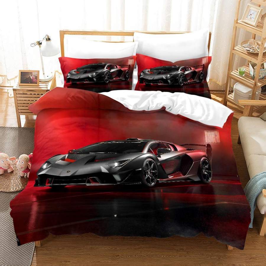 3D Red Black Car Quilt Cover Set Bedding Set Duvet Cover Pillowcases SF01