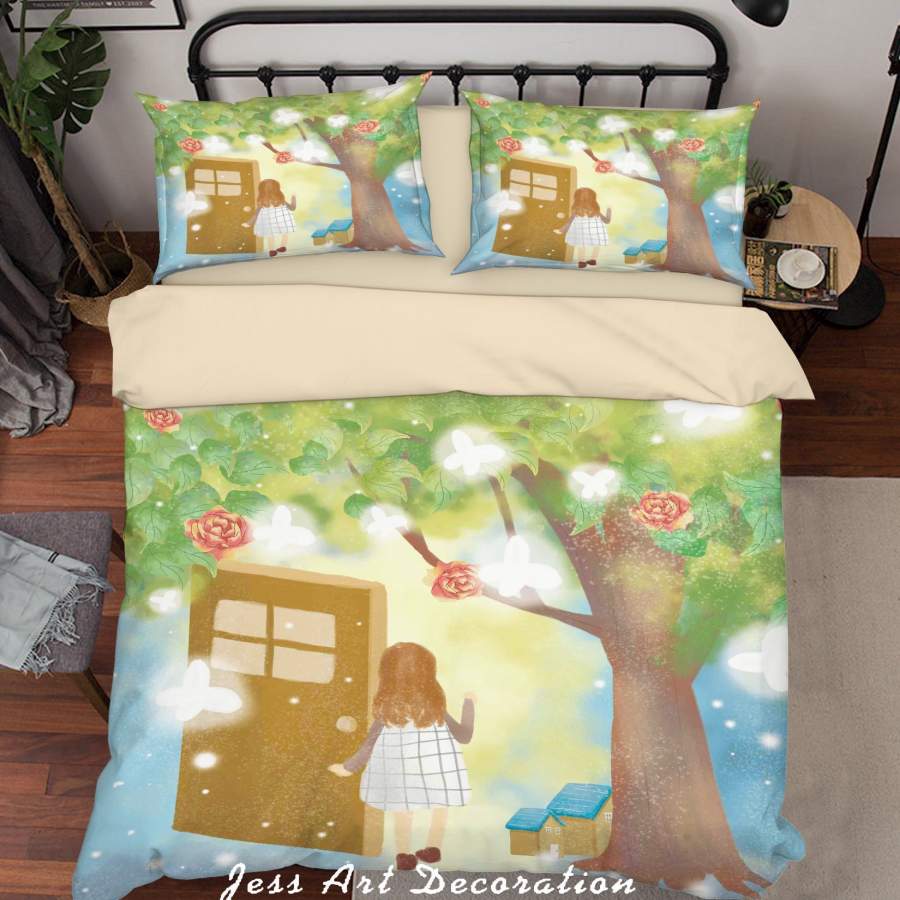 3D Green Tree Girl House Quilt Cover Set Bedding Set Duvet Cover Pillowcases A532 LQH