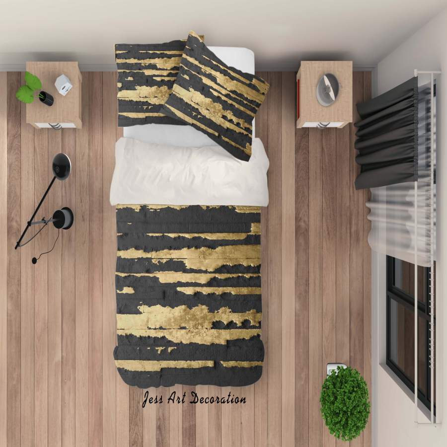 3D Black Golden Stripes Quilt Cover Set Bedding Set Pillowcases 87