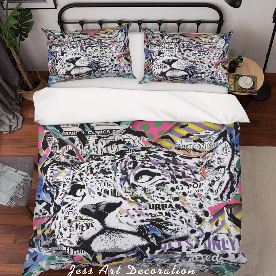 3D Colourful Leopard Jo Di Bona Graffiti Animal Quilt Cover Set Bedding Set Duvet Cover Pillowcases  ZY D67