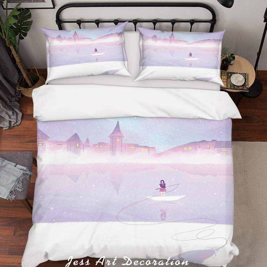 3D Girl Castle Lake Boat Painting Quilt Cover Set Bedding Set Duvet Cover Pillowcases A540 LQH