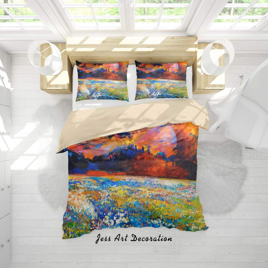 3D Colorful Flower Oil Painting Quilt Cover Set Bedding Set Duvet Cover Pillowcases A064 LQH